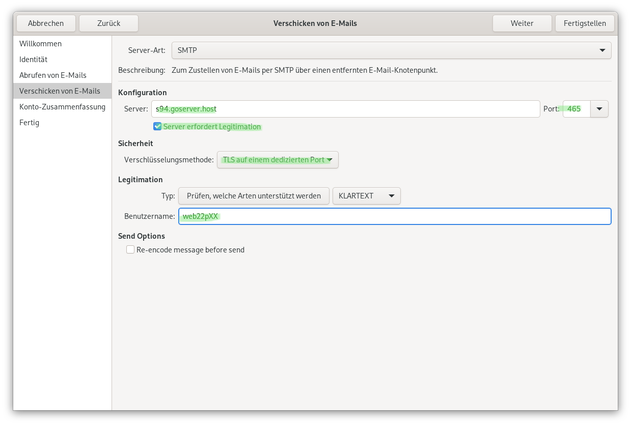 Ausgangserver Einrichtung