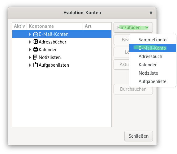 Weitere Konten hinzufügen